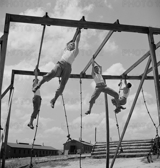 Enlisted Men Going Through Obstacle Course, Air Service Command, Daniel Field, Georgia, USA, Jack Delano for Office of War Information, July 1943