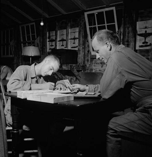 Enlisted Men Writing Letter Home, Air Service Command, Greenville, South Carolina, USA, Jack Delano for Office of War Information, July 1943