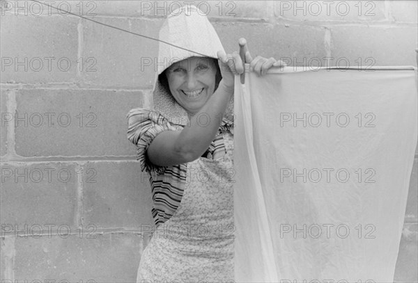 Resettled Farmer's Wife Hanging Laundry, Wabash Farms, Indiana, USA, Arthur Rothstein for Farm Security Administration, May 1938