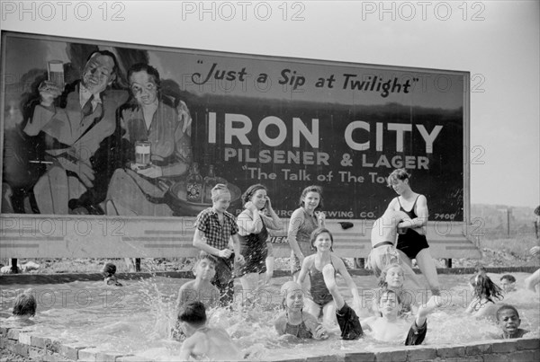 Homemade Swimming Pool for Steelworkers' Children, Pittsburgh, Pennsylvania, USA, Arthur Rothstein for Farm Security Administration, July 1938