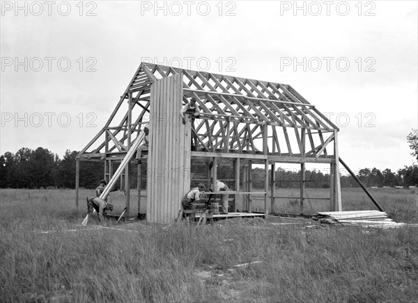 Barn Being Constructed, Penderlea Farms, North Carolina, USA, Arthur Rothstein for Farm Security Administration (FSA), September 1935