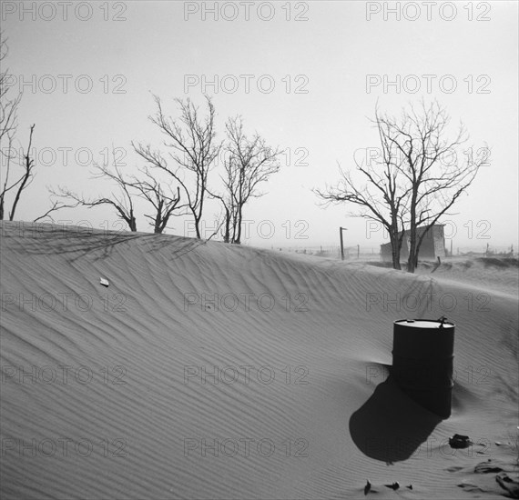 Sand Dunes on Farm, Cimarron County, Oklahoma, USA, Arthur Rothstein for Farm Security Administration (FSA), April 1936