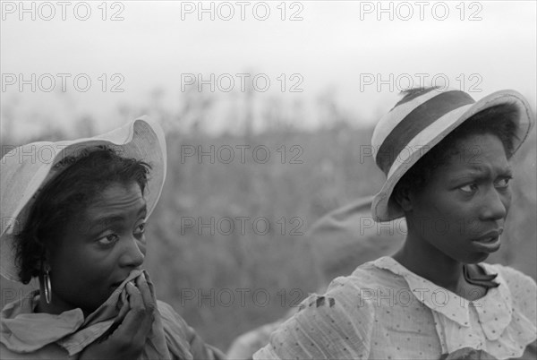 Two Day Laborers Employed Picking Cotton, Lake Dick Project, Arkansas, USA, Russell Lee, September 1938