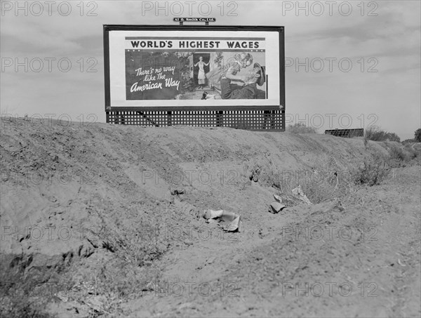 Billboard Sponsored by National Association of Manufacturers, U.S. Highway 99, California, USA, Dorothea Lange for Farm Security Administration, March 1937