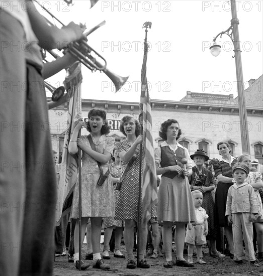 Girl Flag Bearers at Decoration Day Ceremonies, Gallipolis, Ohio, USA, Arthur S. Siegel for Office of War Information, June 1943