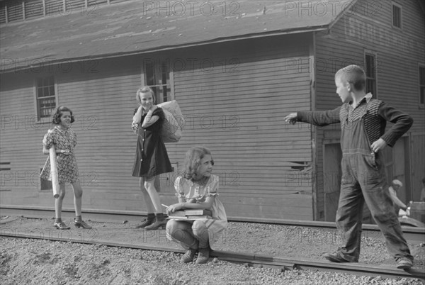 Four Miners' children on way Home from School, Omar, West Virginia, USA, Marion Post Wolcott for Farm Security Administration, September 1938