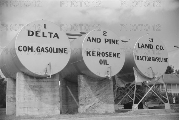 Gas and Oil Tanks, Delta and Pine Land Company, Scott, Mississippi, USA, Marion Post Wolcott for Farm Security Administration, October 1939