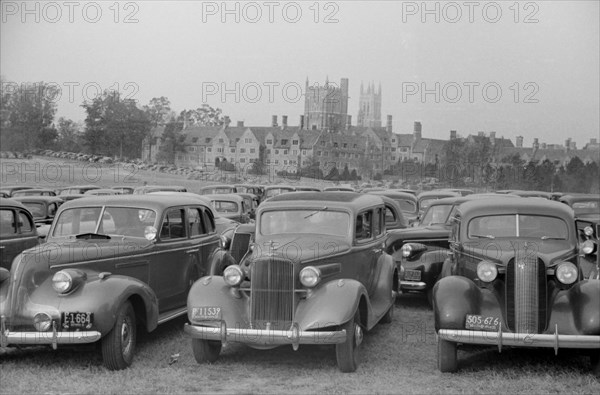 Cars Parked outside Stadium during Duke University-North Carolina Football Game, Durham, North Carolina, USA, Marion Post Wolcott for Farm Security Administration, November 1939