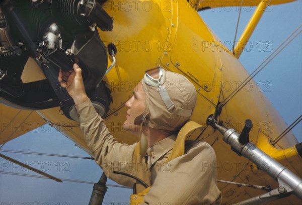 Marine Lieutenant Pilot by Power Towing Airplane for Glider, Page Field, Parris Island, South Carolina, USA, Alfred T. Palmer for Office of War Information, May 1942