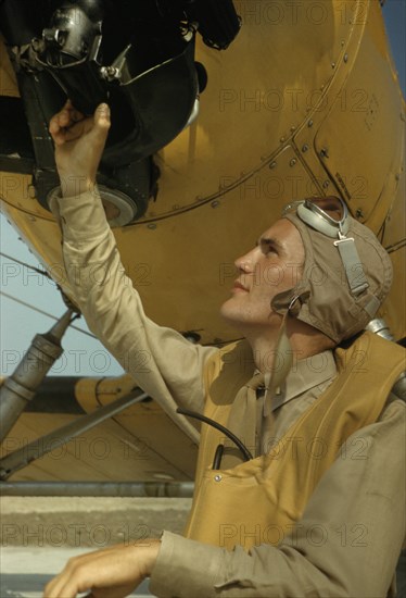 Marine Lieutenant Pilot by Power Towing Airplane for Glider, Page Field, Parris Island, South Carolina, USA, Alfred T. Palmer for Office of War Information, May 1942