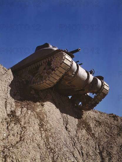 M-4 Tank at Edge of Embankment, Fort Knox, Kentucky, USA, Alfred T. Palmer for Office of War Information, June 1942