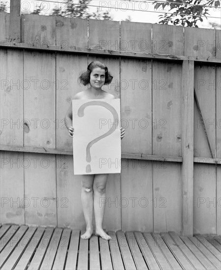 Nude Woman Behind "?" Sign, Washington DC, USA, National Photo Company, July 1922