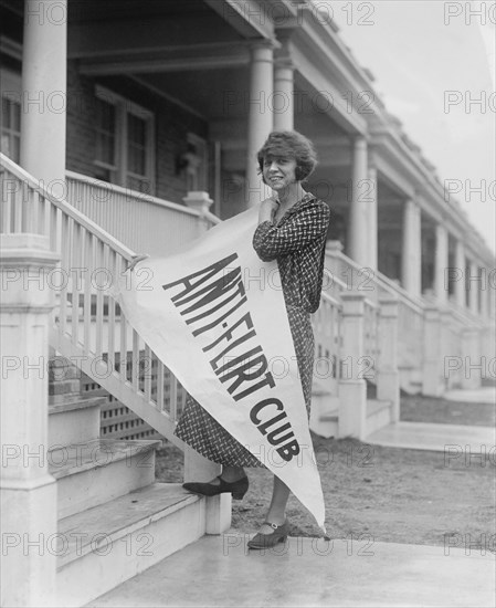 Alice Reighly, President of Anti-Flirt Club, Holding Anti-Flirt Club Pennant, Washington DC, USA, Nathonal Photo Company, 1923