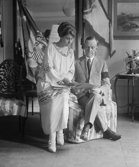 New U.S. President Calvin Coolidge and First Lady Grace Coolidge after death of U.S. President Warren G. Harding, Washington DC, USA, National Photo Company, August 5, 1923