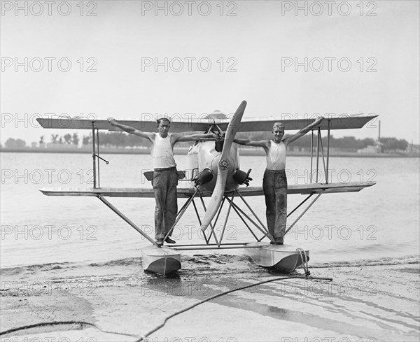 Two Men with Naval Submarine Plane, Washington DC, USA, National Photo Company, July 1923