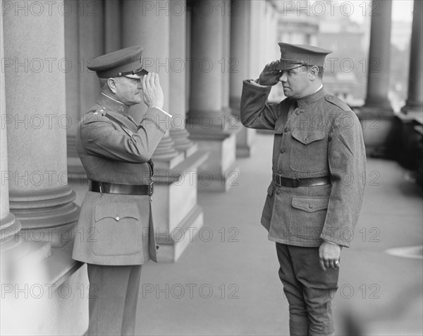 U.S. General John J. Pershing and New York Yankees Baseball Player Babe Ruth, Saluting in Uniform, Washington DC, USA, National Photo Company, May 28, 1924