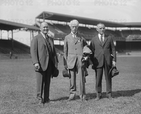 Washington Senators Co-Owner William M. Richardson, 1st Major League Baseball Commissioner Judge Landis & Washington Senators Co-Owner Clark Griffith, Griffith Stadium, Washington DC, USA, National Photo Company, October 1924