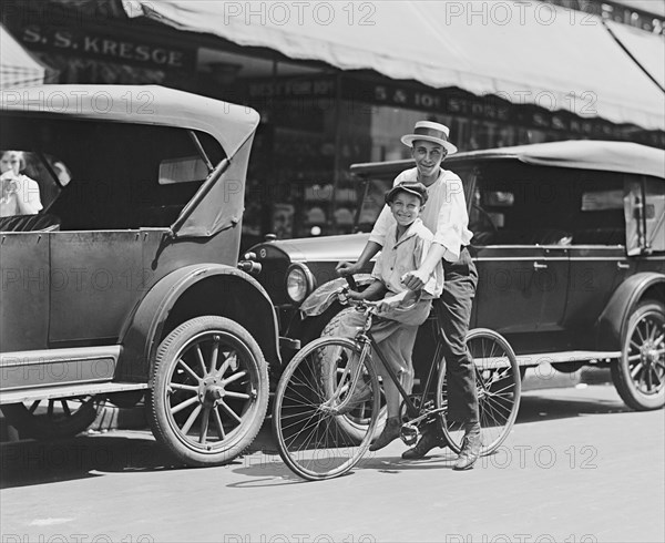 Street Scene, Two Boys on Bicycle, Washington DC, USA, National Photo Company, 1924