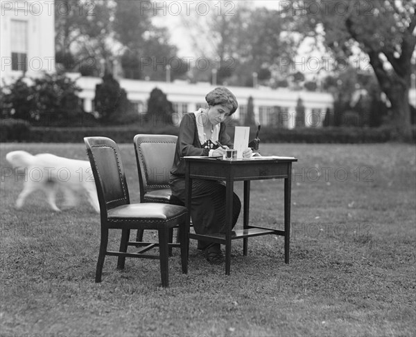 First Lady Grace Coolidge Voting by Mail, White House Lawn, Washington DC, USA, National Photo Company, October 30, 1924