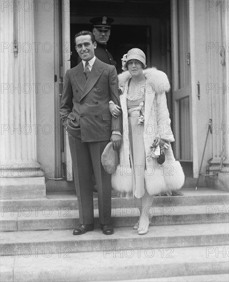 Actor Harold Lloyd and wife, Actress Mildred Davis, Portrait at White House, Washington DC, USA, National Photo Company, May 1925