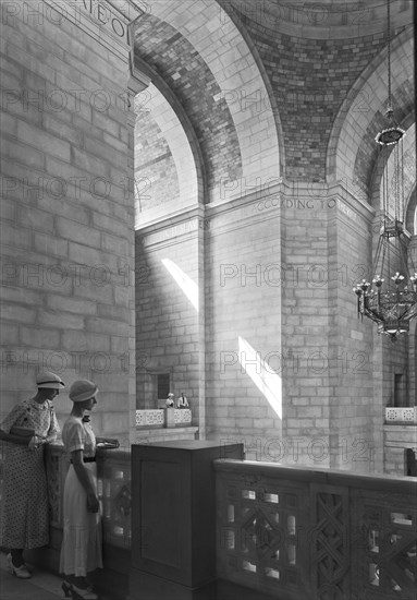 Two Women in Shadow on Rotunda Balcony, State Capitol Building, Lincoln, Nebraska, USA, by Samuel H. Gottscho, June 1934