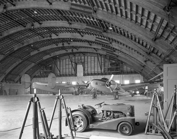 Airplane Hangar Interior, Morristown, New Jersey, USA, Gottscho-Schleisner Collection, April 1952