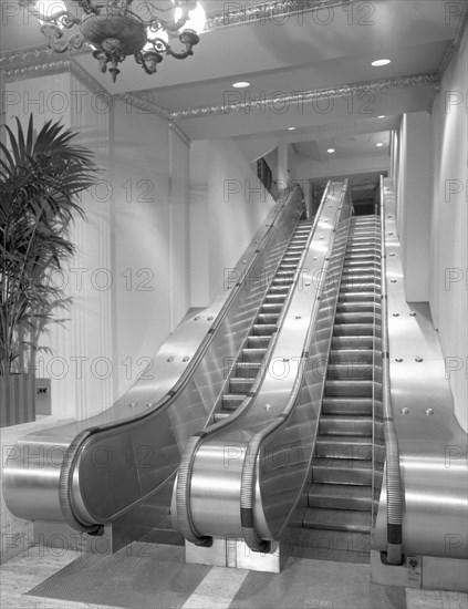 Escalator, Waldorf Astoria Hotel, New York City, New York, USA, by Samuel H. Gottscho, June 1963