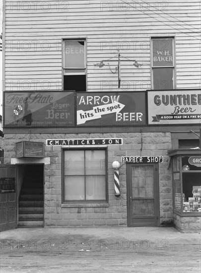 Barber Shop and Pool Hall, Berwyn, Maryland, USA, John Vachon for Farm Security Administration, September 1937