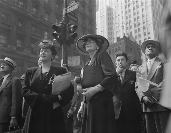 Crowd in Times Square on D-Day, New York City, New York, USA, Howard R. Hollem for Office of War Information, June 6, 1944