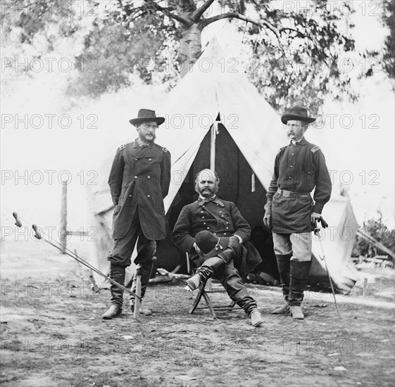 Union Army General Ambrose E. Burnside and Staff Officers, Portrait, Warrenton, Virginia, USA, by Alexander Gardner, November 1862