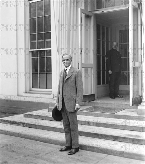 Henry Ford Leaving White House, Washington DC, USA, National Photo Company, February 1927