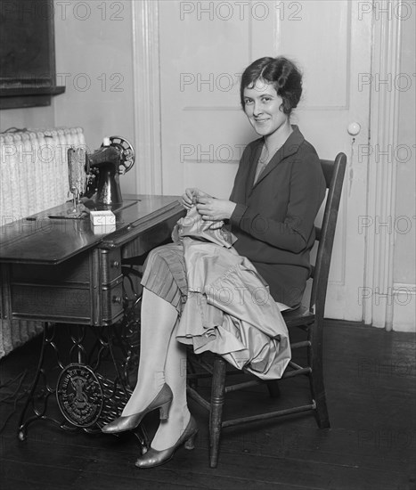 Young Woman Learning to Sew, College Home Economics Class, Washington DC, USA, National Photo Company, December 1926