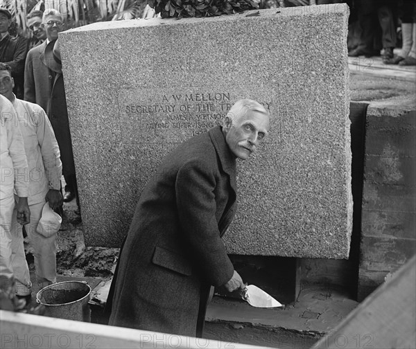 Andrew Mellon, U.S. Secretary of the Treasury, Laying Cornerstone of Internal Revenue Building, Washington DC, USA, National Photo Company, May 1929