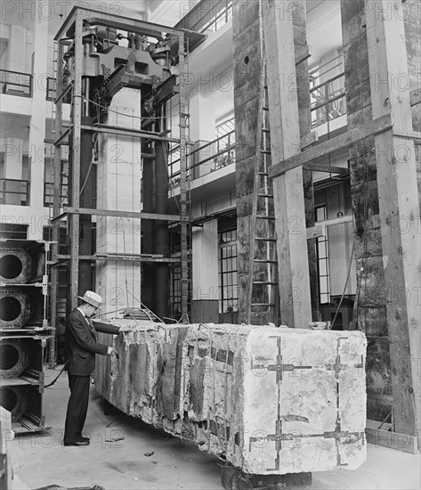 Worker at Bureau of Standards Testing Concrete Beams, Washington DC, USA, National Photo Company, August 1929