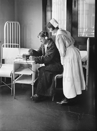 Patient Listening to Radio, Garfield Hospital, Washington DC, USA, National Photo Company, 1924