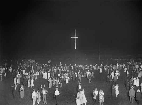 Burning 80-foot Cross at Ku Klux Klan Demonstration, Washington DC, USA, National Photo Company, August 1925