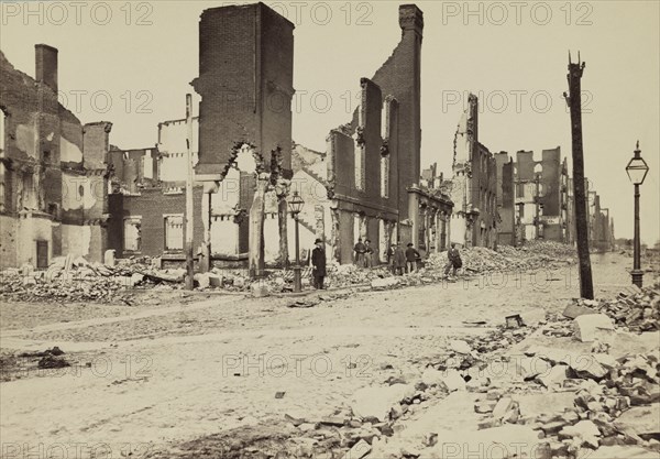 Damaged Buildings along Carey Street, Richmond, Virginia, by George N. Barnard, April 1865
