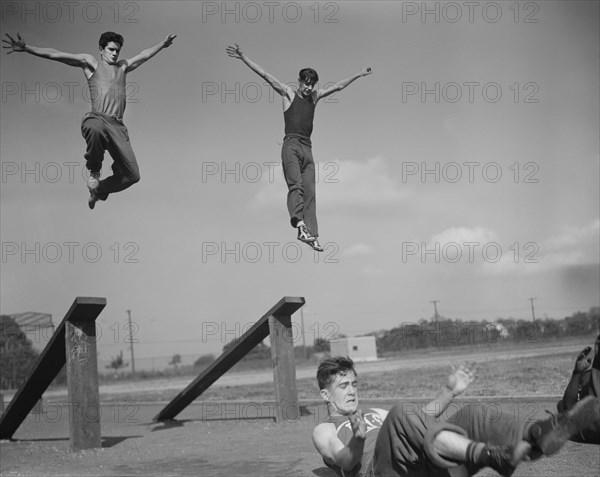 High School Victory Corps, Program Providing Training to Students Focusing on Skills Relevant to War Effort, Students on Obstacle Course, Flushing, New York, USA, William Perlitch, Office of War Information, October, 1942