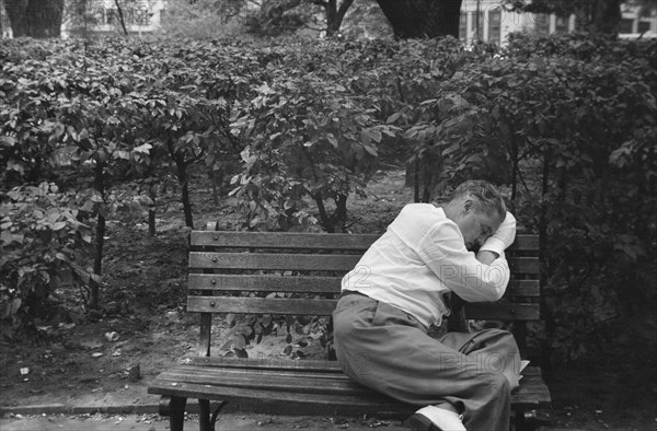 Man Sleeping on Bench, Franklin Park, Washington DC, USA, Joseph A. Horne for Office of War Information, July 1943