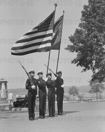 Midshipmen Color Guard, U.S. Naval Academy, Annapolis, Maryland, USA, by Lieutenant Whitman for Office of War Information, July 1942