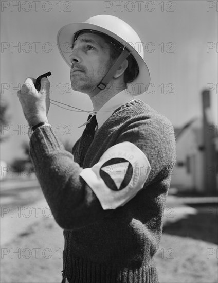 Air Raid Warden, Rochester, New York, USA, Ralph Amdursky, Office of War Information, March 1943