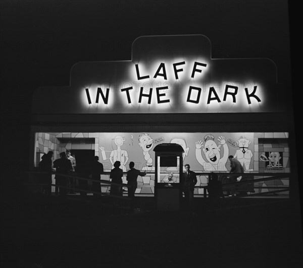 Amusement Park at Night, Southington, Connecticut, USA, Fenno Jacobs for Office of War Information, May 1942