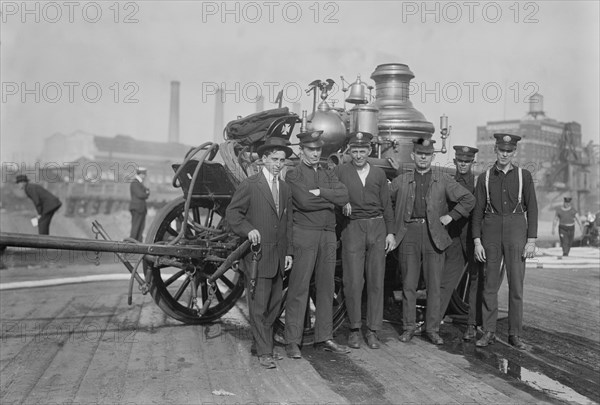 Group of Firemen with Horse-Drawn Fire Engine, New York City, New York, USA, Bain News Service, 1913