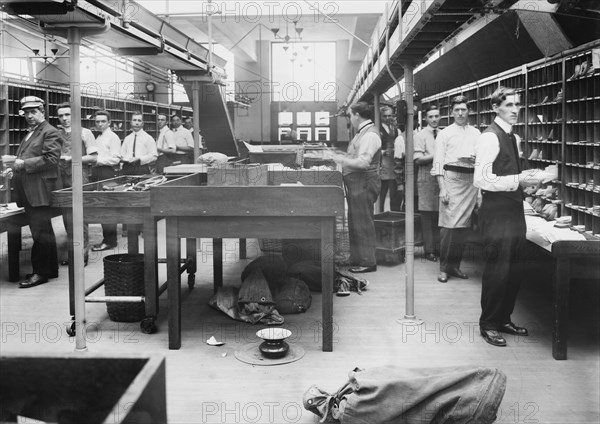 Men Boxing Mail at General Post Office, New York City, New York, USA, Bain News Service, 1914