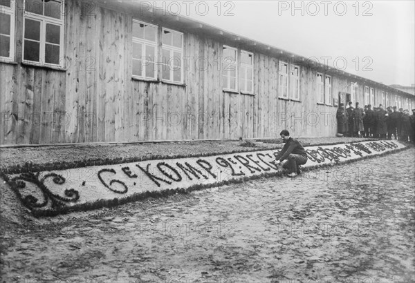 French Prisoner Working on Flower Display, Zossen Prisoner of War Camp, Wünsdorf, Zossen, Germany, Bain News Service, 1915