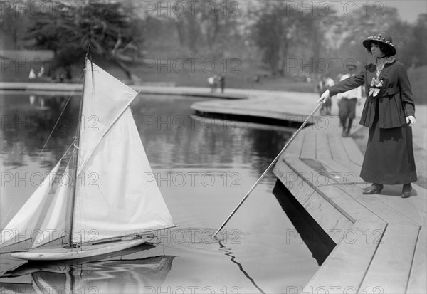 Woman with Model Yacht, Conservatory Lake, Central Park, New York City, New York, USA, Bain News Service, 1915