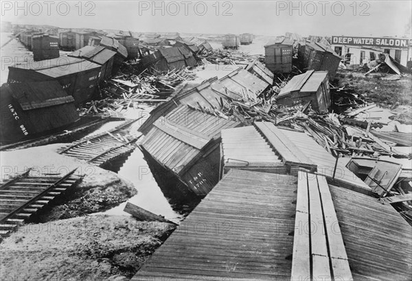 Hurricane Destruction, Galveston, Texas, USA, Bain News Service, September 1900