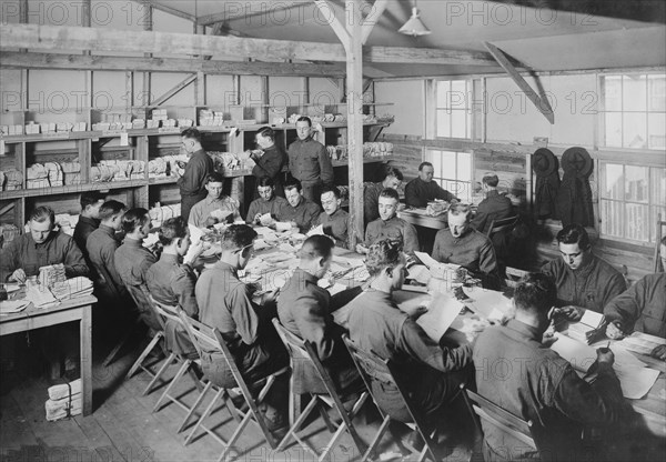 Soldiers Sorting and Organizing Personnel Records, Camp Upton, Yaphank, New York, USA Bain News Service, 1917