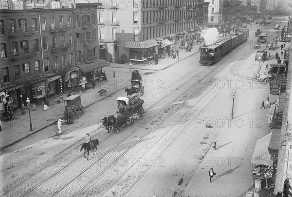 Mounted Escort Leading Train, Eleventh Ave at 28th Street, New York City, New York, USA, Bain News Service, circa 1900