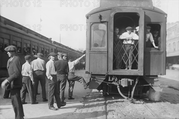 German Immigrants being Prepared for Deportation during World War I, Hoboken, New Jersey, USA, Bain News Service, 1918